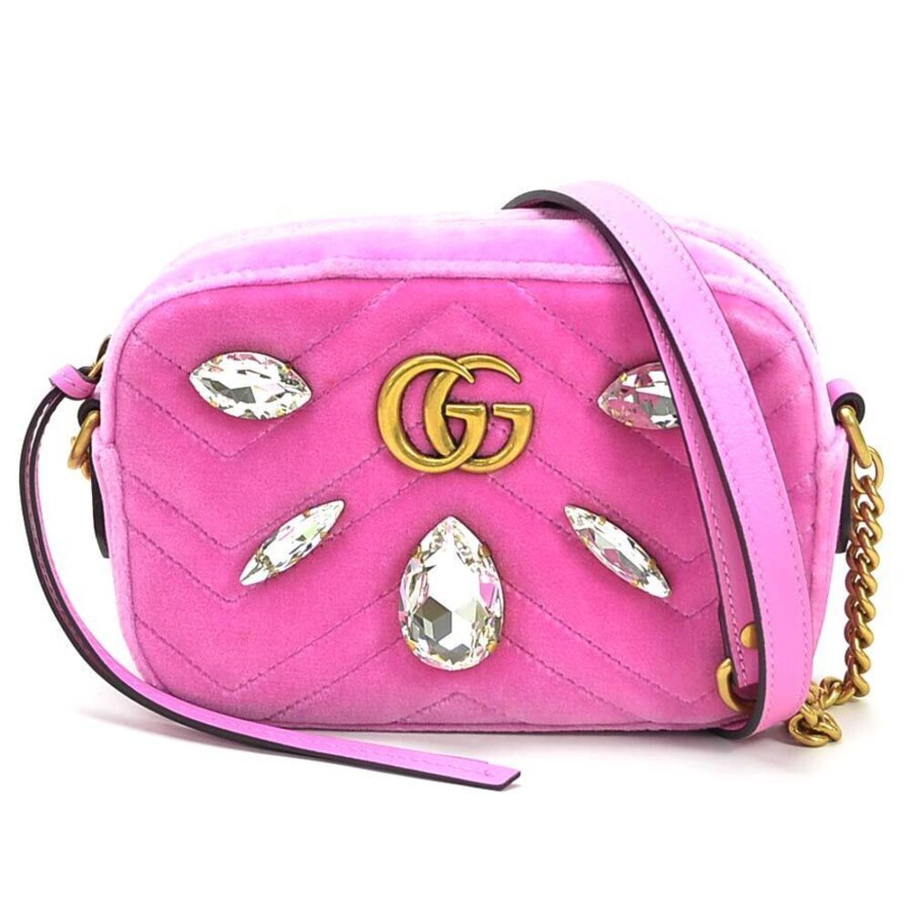 Gucci Crossbody Bag Pink Shoulder GG Marmont Velvet Classic Bejeweled - Picture 2 of 3